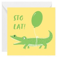 Kartka okolicznościowa Urodzinowa dla Dziecka - Krokodyl z Balonem 14x14 cm
