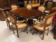 KOMPLET STYLOWY WŁOSKI STÓŁ + 6 KRZESEŁ / FOTELI ORZECH meble stylowe Italy