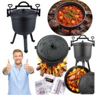KOCIOŁEK ŻELIWNY 8l GARNEK MYŚLIWSKI PIECZONKA NA OGNISKO GRILL TRWAŁY
