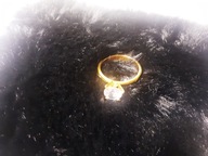 Pierścionek Złoty Oczko Cyrkonia Korona 14 7 Stal Chirurgiczna Nierdzewna