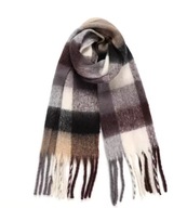 Różowy Jesienny duży Szalik Damski ciepły szal w kratę frędzle