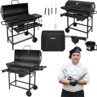 GRILL GRIL OGRODOWY WĘGLOWY DUŻY NA KÓŁKACH PRZENOŚNY Z POKROWCEM Z PÓŁKAMI