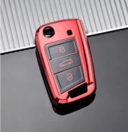 Czerwono-czarne etui na kluczyk VW SEAT SKODA 3 przyciski