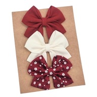 Spinki do włosów kokardki 3 szt bordowa ecru i w kwiatuszki zestaw