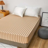 Prześcieradło satynowe z gumką 180x200cm Wzór Paski Kolor Beżowy