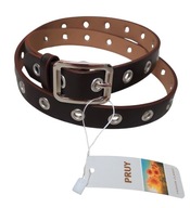 Brązowy pasek regulowany z srebrnymi oczkami i klamrą