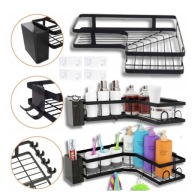 2X PÓŁKA ŁAZIENKOWA NAROŻNA WISZĄCA POD PRYSZNIC SAMOPRZYLEPNA CZARNA LOFT