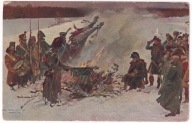 NAPOLEON klęska w Rosji palenie sztandarów Berezyna ok.1920r. W. Kossak