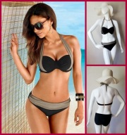 Bikini L 40B 80B paski 40 czarny push up strój kąpielowy kostium