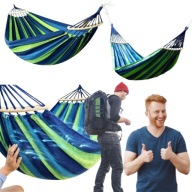 HAMAK OGRODOWY DWUOSOBOWY XXL MOCNY 260x160 DRĄŻKI + TORBA + LINKI MOCUJĄCE