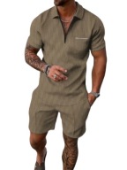 Męski Letni Zestaw Old Money – Polo z Quarter Zipem i Szorty