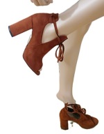 zamszowe botki karmelowe open na obcasie wiązane 38 WĄSKIE W STOPIE