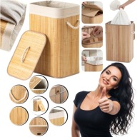 KOSZ NA PRANIE DUŻY BAMBUSOWY POJEMNIK DO ŁAZIENKI NA BIELIZNĘ ZABAWKI 72L