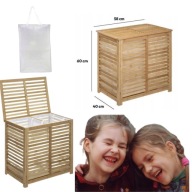 KOSZ NA PRANIE BAMBUSOWY DWUKOMOROWY WOLNOSTOJĄCY Z POKRYWĄ 100L KUFER