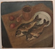 EDWARD CHMIELAK MARTWA NATURA RYBY OBRAZ OLEJNY