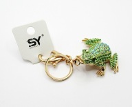 Brelok do torebki kluczy metalowy żabka żaba zielone cyrkonie prezent