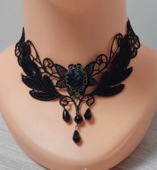 Czarny koronkowy naszyjnik z różyczką
