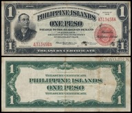 BNA - FILIPINY 1 Peso 1918 A313458A # P60a # SILVER & GOLD # RZADKI # VF++