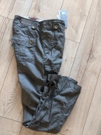 Spodnie damskie L Vila bojówki khaki koronka pas90