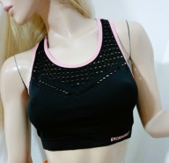 ERGEENOMIXX czarny top fitness elastyczny z wycięciami z siateczką S/M