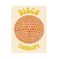 Plakat „Disco Therapy” – Retro Plakat z Kulą Dyskotekową