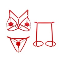 Harness bielizna czerwona róże perełki sexy komplet paski ONE SIZE