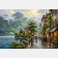 Malownicze stare miasto wiosna Alpy góry jezioro obraz na płótnie 58x85