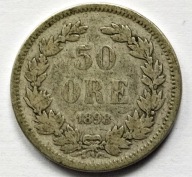 SZWECJA 50 ORE 1898 - srebro / rzadkie