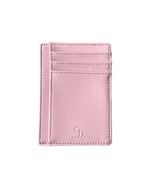 Skórzany Portfel na Karty Różowy Skóra Ekologiczna
