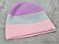 Ręcznie robiona czapka – (mix kolorów fiolet/szary/róż) 100 % handmade