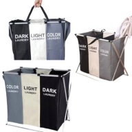 KOSZ NA PRANIE ORGANIZER 3 KOMORY SKŁADANY WOLNOSTOJĄCY BIELIZNĘ 135l DUŻY