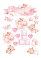 CUKROWY Wydruk OPŁATEK TORT BABY SHOWER dziewczynka różowy dekoracja ROczek