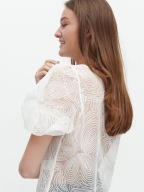 Reserved bluzka transparentna bufki bufiaste rękawy tiulowa boho kwiaty top