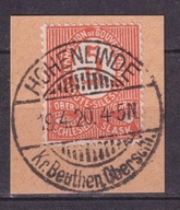 1920 Górny Śląsk stempel Hohenlinde Łagiewniki Śląskie Fi 9b wycinek