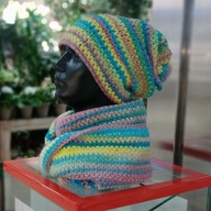 Zimowy wełniany komplet czapka i komin - morskie pastele