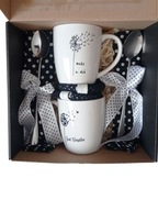 Zestaw prezentowy Black & White Duo – elegancki komplet, kubki, serwetki..