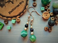 ETNO kolczyki zielony agat pasiasty granatowa noc kairu BlackberriesArts