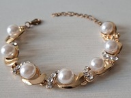 WYTWORNA BRANSOLETKA PERŁY I CYRKONIE