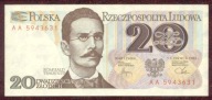 20 zł. 1982 r. ser. AA UNC pierwsza seria rocznika - PIĘKNY !!!