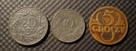 zestaw monetek II RP- 20 i 10 Gr. GG i 5 Gr. 1923 mosiądz