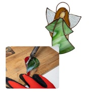 Witraż ANIOŁEK Tiffany ręcznie robiony zielony unikatowy (żyłka przyssawka)