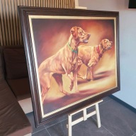 Duży obraz olejny | psy myśliwskie | 116x96 cm | rama | efekt 3D