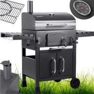 GRILL WĘGLOWY OGRODOWY KOMIN ŻELIWNY RUSZT POKRYWA POPIELNIK TERMOMETR BBQ