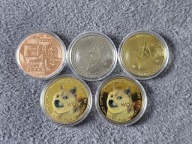 5 Monet: Bitcoin, Złota Srebrna i Brązowa + Etherum i Dogecoin