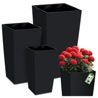ZESTAW 3X DONICZKI DONICE OGRODOWE KWIETNIK STOJĄCY ANTRACYT Z WKŁADAMI