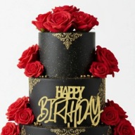 Topper akrylowy Happy Birthday na bok tortu złote lustro plexi dekoracja