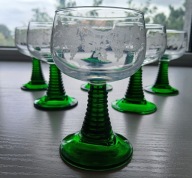 REMERY KIELISZKI ZIELONA NÓŻKA SZLIFOWANE SZKŁO VINTAGE FRANCJA kompl. 6szt