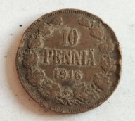 moneta Finlandia pod okupacją 10 pennia 1916 car Mikołaj II (5)