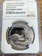 20 zł Żółw błotny 2002 Zwierzęta Świata NGC PF 70 MAX NOTA IDEAŁ RARYTAS