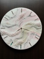 Zegar z żywicy Glamour Biel, róż, beż perełki 40 cm